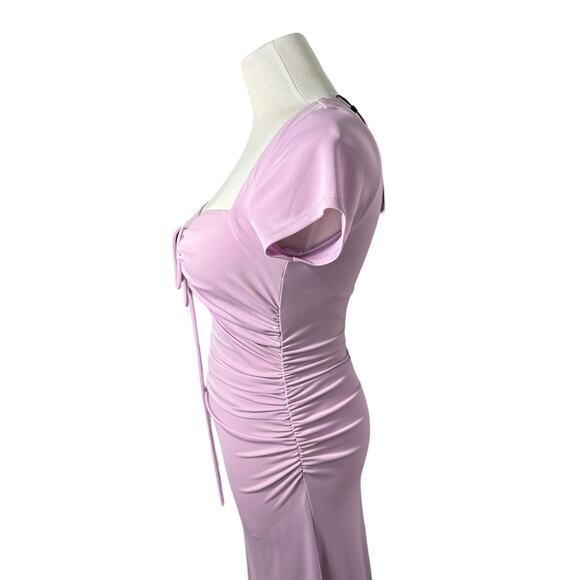 Cinq A Sept NEW Janis Square Neck Tie Front Short Sleeve Midi Dress Purple 4 - Picture 6 of 11